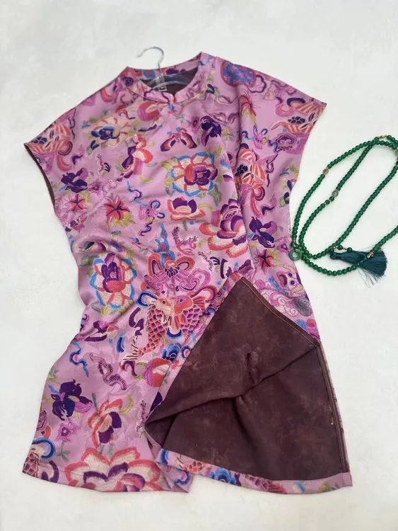 新中式国风气质短袖印花立领中长款夏季新款时尚上衣