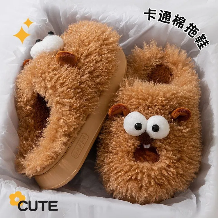 土拨鼠棉拖鞋女款秋冬季2025新款居家室内保毛绒月子鞋厚底棉鞋