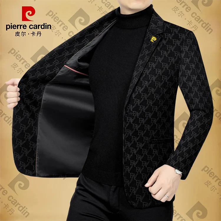 皮尔卡丹帅气小西装西服上装潮流上衣修身商务修身提花西服不褪色