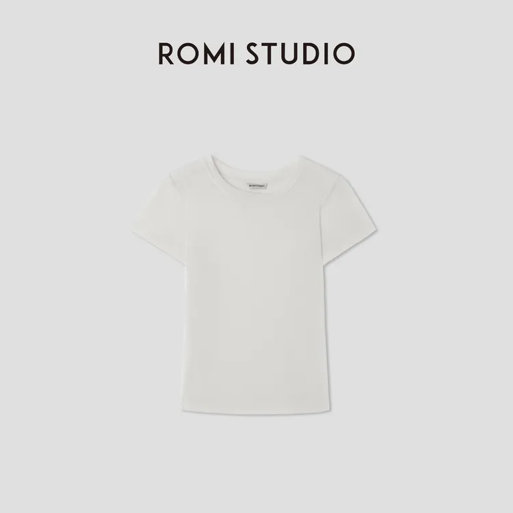 ROMI STUDIO“Clean fit”棉质麻肌理感圆领宽松短袖T恤 RWCSSX3047