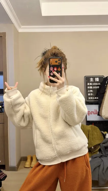 YM·“暖绒系列”糕糕毛宽松立领加绒加厚百搭显高保暖休闲外套卫衣