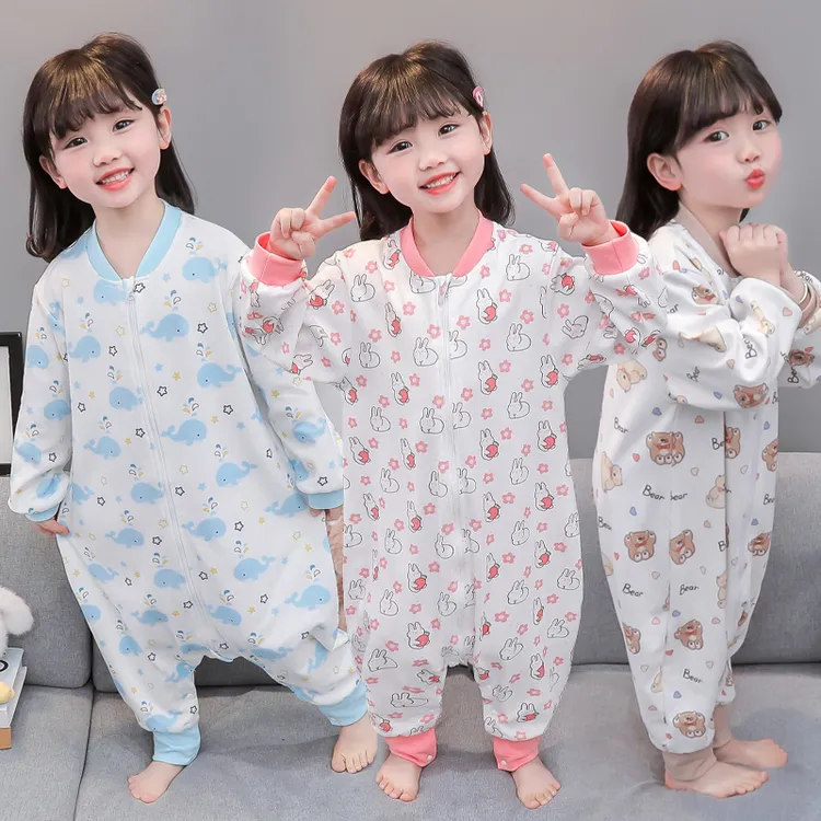 儿童连体睡衣春秋薄款男女宝宝睡袋分腿防踢被婴儿纯棉小孩家居服