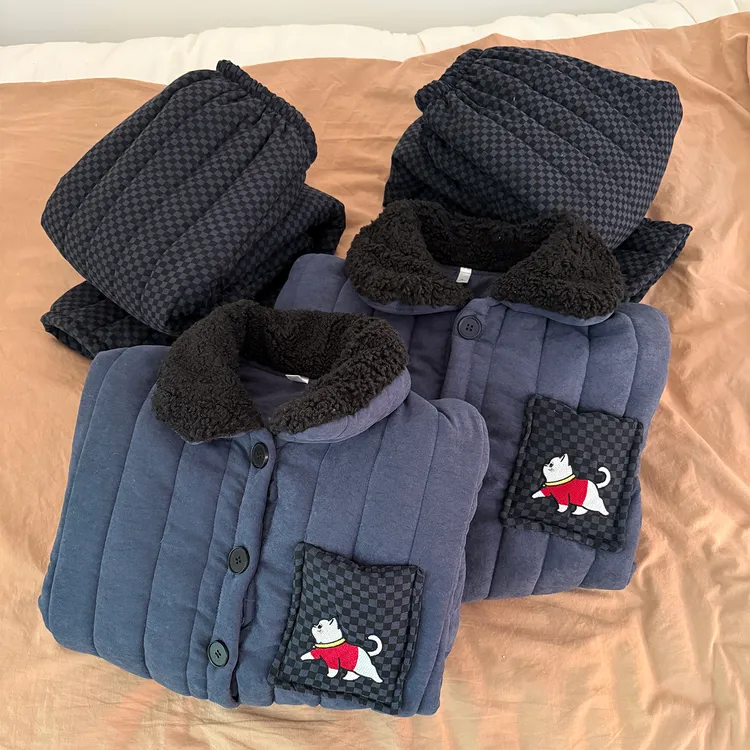 情侣睡衣女秋冬季珊瑚绒三层夹棉大码加厚男士卡通套装冬天家居服