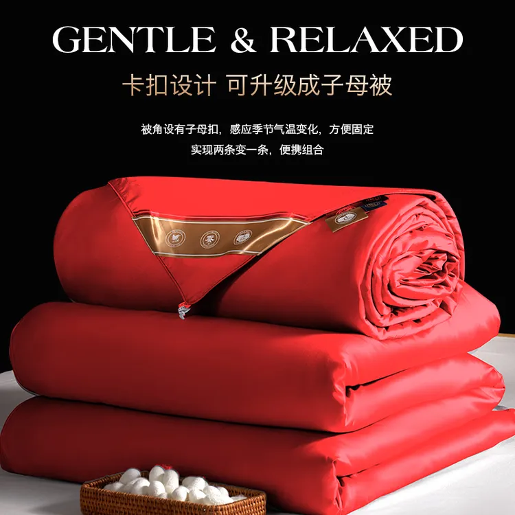 【柞蚕丝填充可质检】2025新款长绒棉高支纯色蚕丝被蚕丝春秋大红