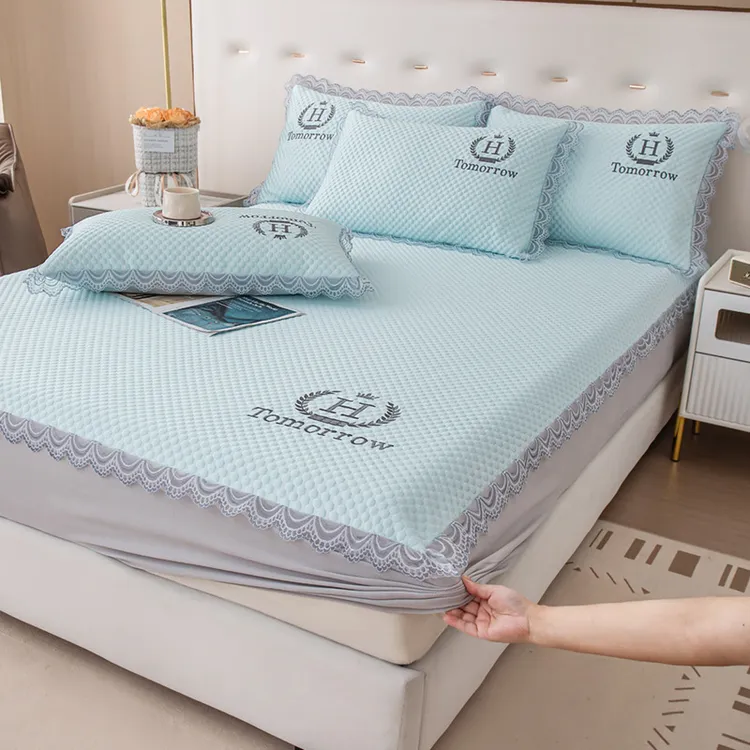 新款豆豆凉席床笠款三件套冰丝凉席三件套纯色豆豆席可水洗可机洗