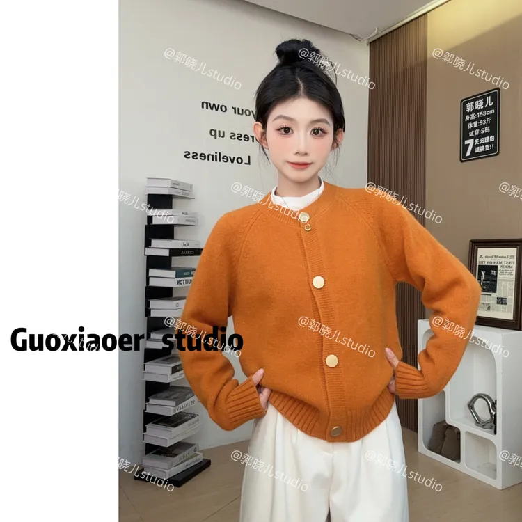 韩系慵懒风软糯单排扣毛衣外套女春秋洋气休闲减龄针织开衫上衣潮