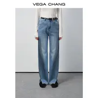 VEGACHANG【牛仔闲情】牛仔裤女2025新款秋季裤脚开衩长裤0250JJ
