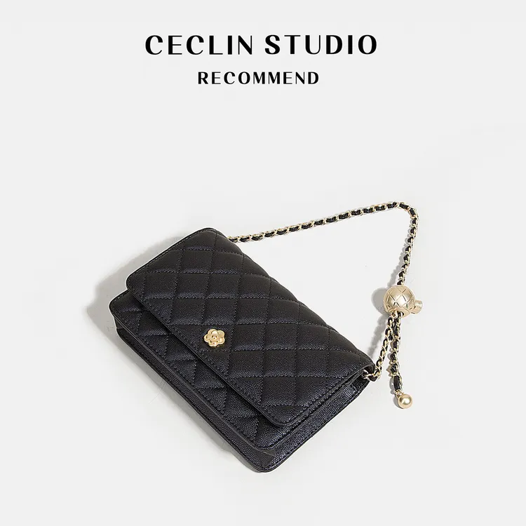 CECLIN小金球链条包真皮包山茶花WOC发财包斜挎包链条斜挎包