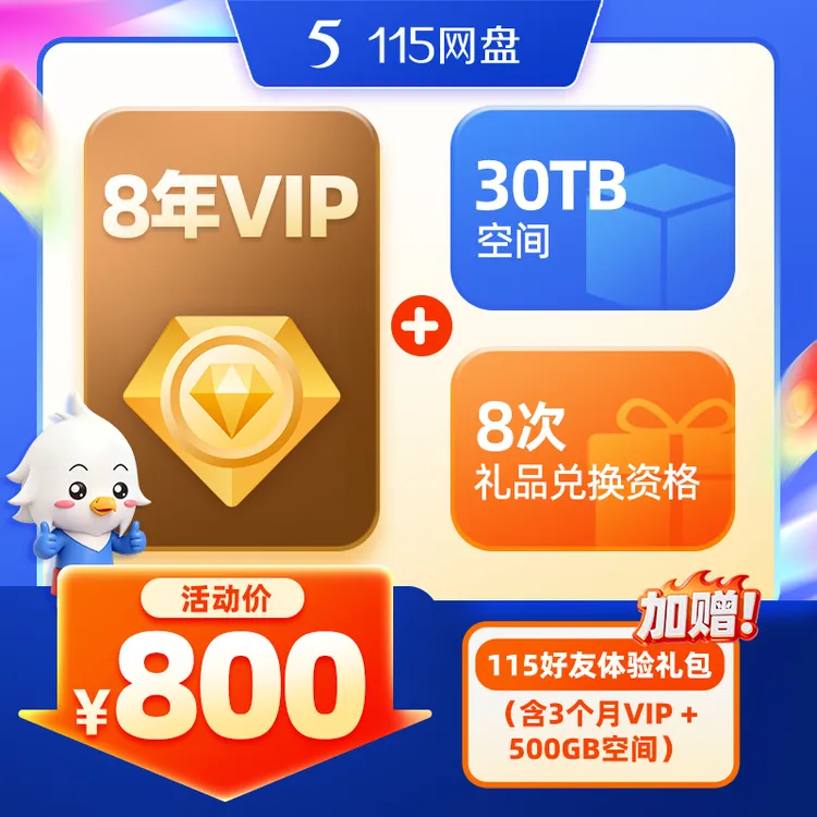 115网盘[官方]8年VIP+30TB空间 赠新人礼包【季度VIP+500GB】商品图