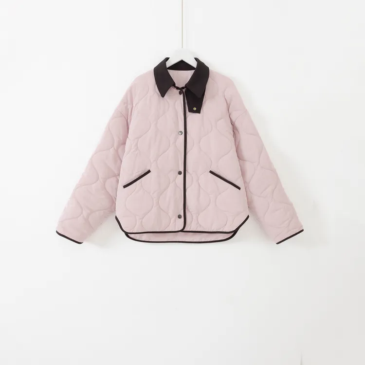 几里与麻 撞色翻领葫芦纹棉服外套 衣长69胸围121 2102745