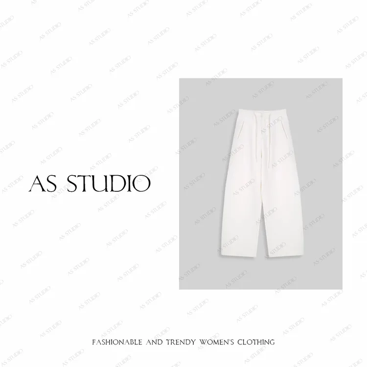 【AS白牛】25新休闲高级抽绳阔腿百搭牛仔裤AS007