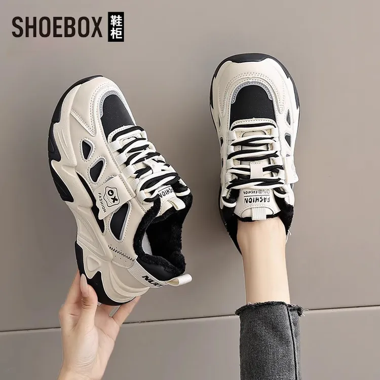 SHOEBOX鞋柜踩屎感厚底老爹鞋女2024新款春秋网面软底运动鞋女