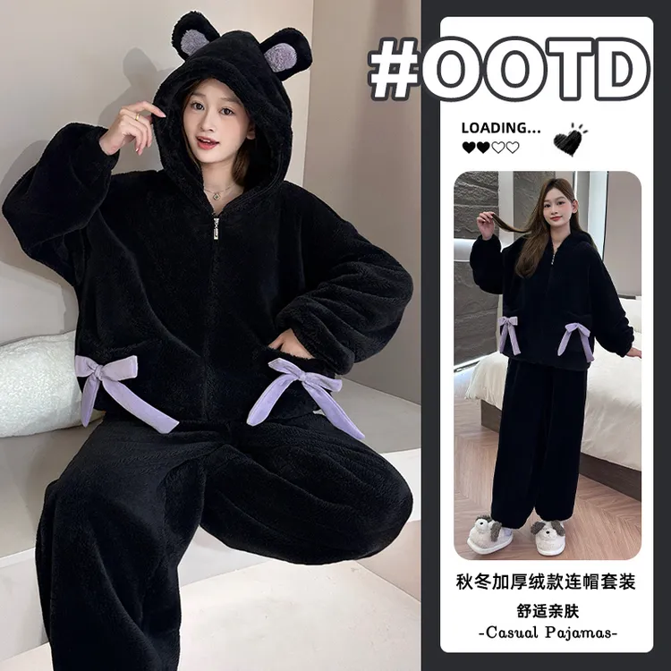 2025冬季爆款睡衣女新款加绒加厚保暖珊瑚绒高级感蝴蝶家居服套装