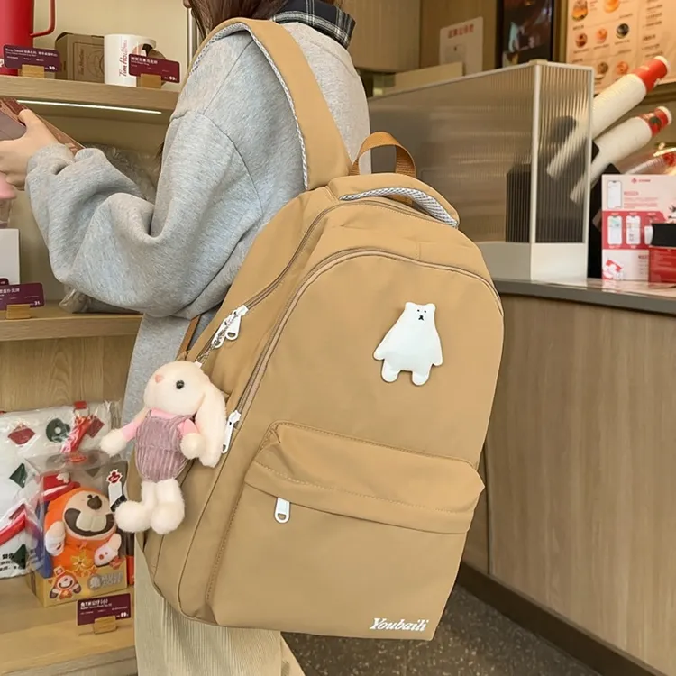 小清新书包女初中生纯色可爱小学生初中生双肩包高中生大容量背包