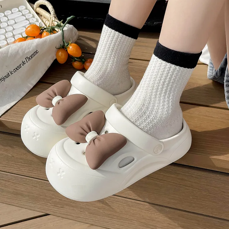 启布熊时尚蝴蝶结增高洞洞鞋女款2025新款爆款户外包头沙滩鞋