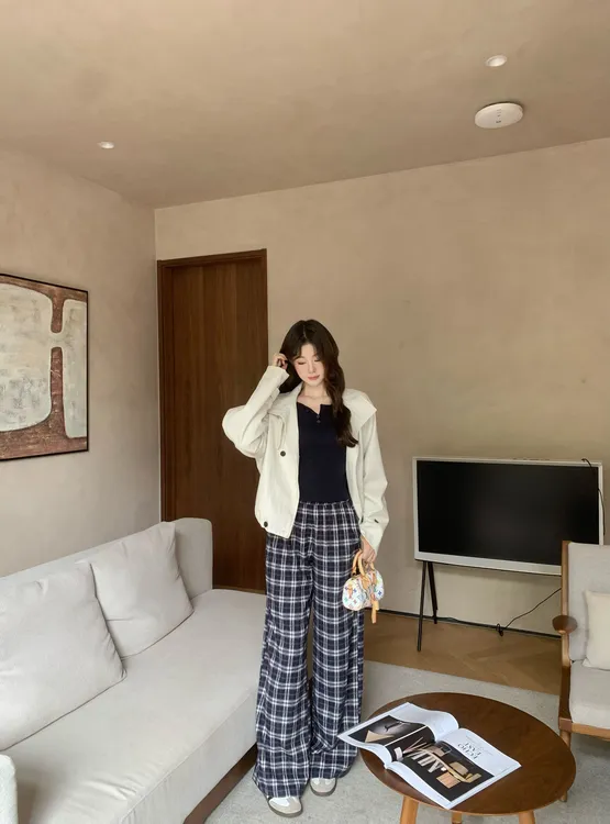 EIA一尧【格鲁休闲裤】韩系复古格纹直筒长裤宽松日常休闲裤ins风女