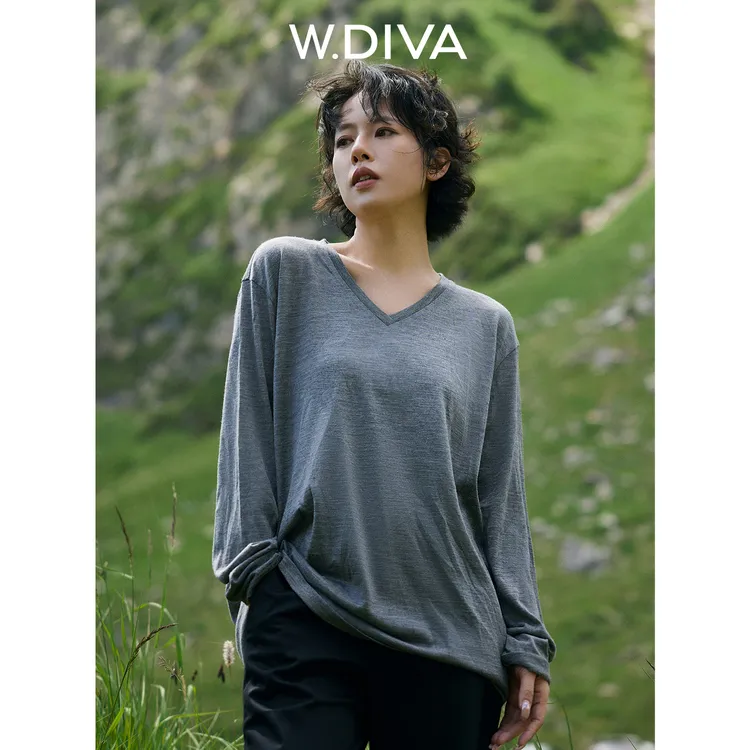 【隐格调】全澳毛V领长袖衫休闲T恤纯欲慵懒风女装53T042808