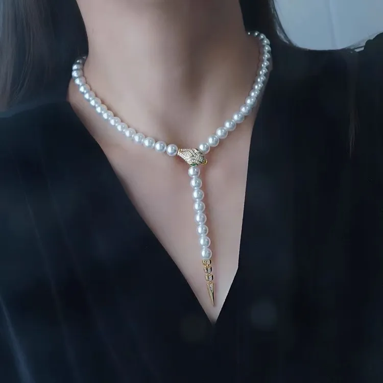 新款贝珠百搭秋冬长款可调节项链女轻奢时尚个性气质毛衣链配饰品