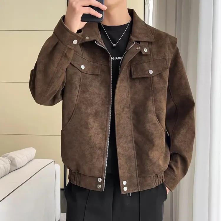 复古美拉德翻领夹克男士2025秋季新款宽松boxy痞帅pu皮工装外套