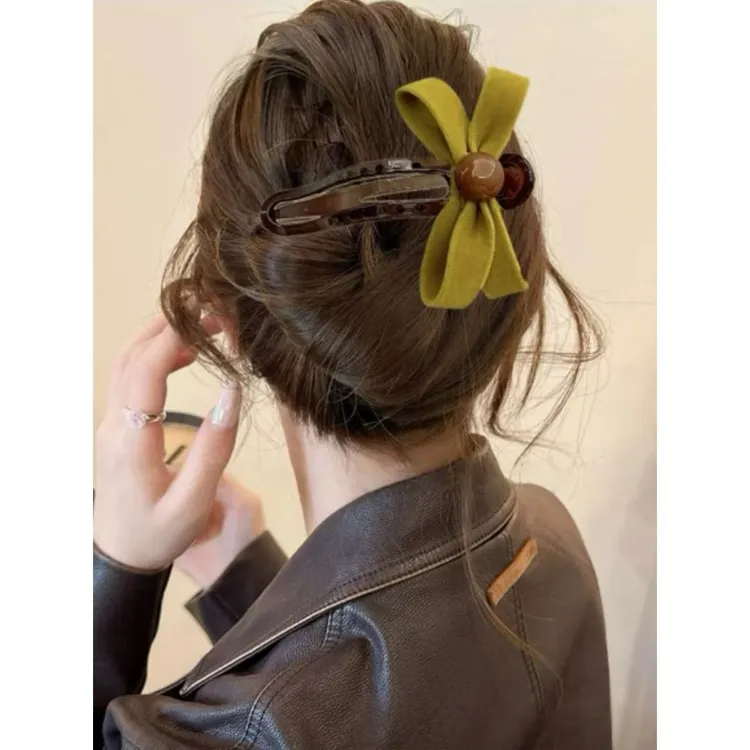 甜美丝绒蝴蝶结鸭嘴夹发夹女后脑勺盘发字夹头饰2025新款发卡