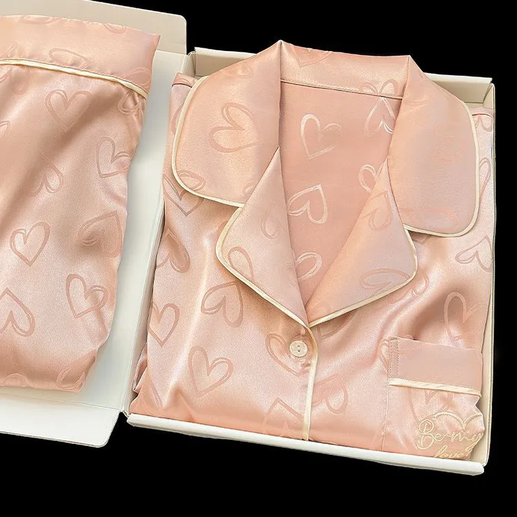 冰丝睡衣女2024年春秋季印花爱心套装新款高级感长袖家居服夏天