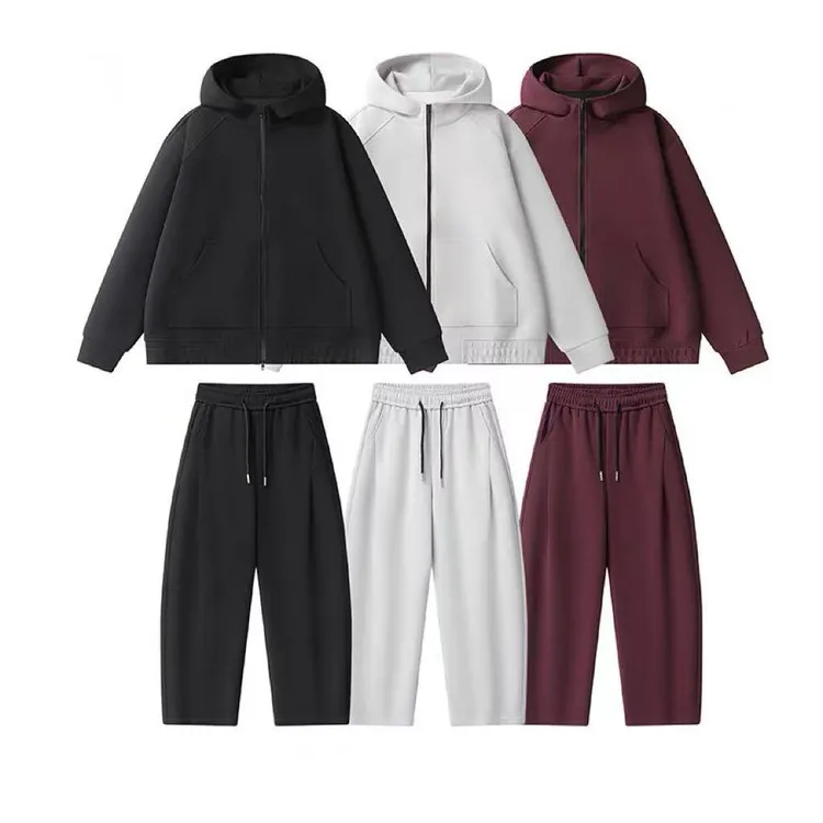 秋季新款时尚潮流百搭宽松纯色连帽开衫外套抽绳休闲裤套装5895