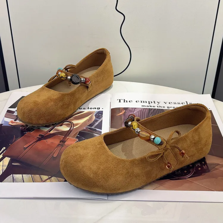 复古磨砂浅口玛丽珍鞋女2025秋季新款蝴蝶结外穿懒人一脚蹬勃肯鞋