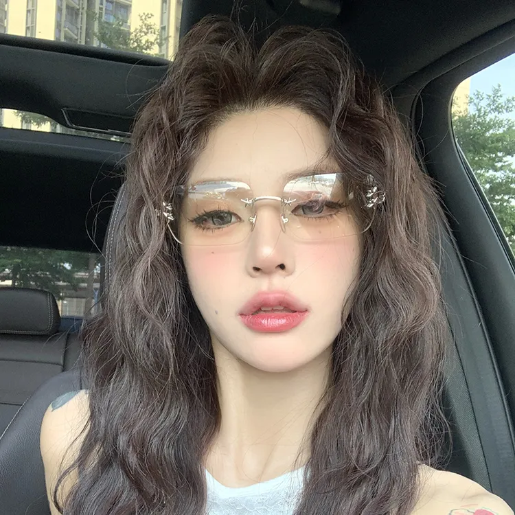 无框曲面水银色欧美辣妹太阳镜女街拍高级感方形个性凹造型墨镜潮