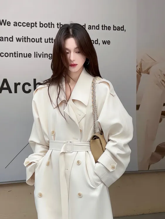 白色长款高个子风衣外套女2025春秋新款爆款韩系高级感英伦风休闲