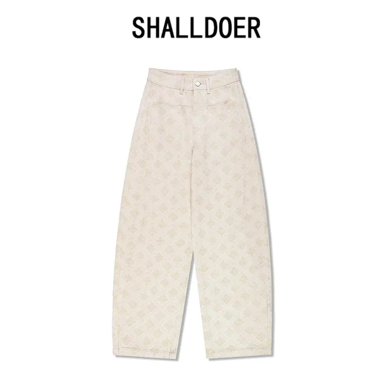 香朵儿轻奢菱格纹休闲牛仔裤女2025年夏季新款时尚宽松百搭直筒裤
