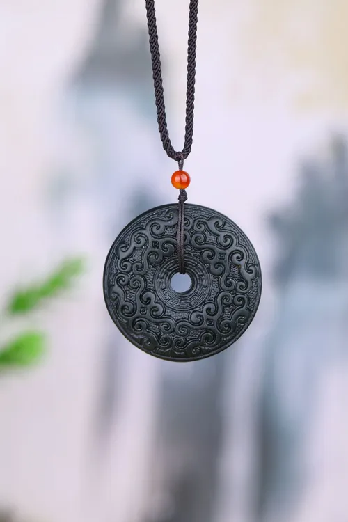 和田玉青玉 祥云大平安扣吊坠 仿古双面精雕挂坠 （多样性发一商品图