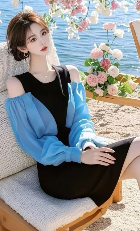 SS808独特超好看黑色假两件连衣裙女早春小香风高级感收腰裙