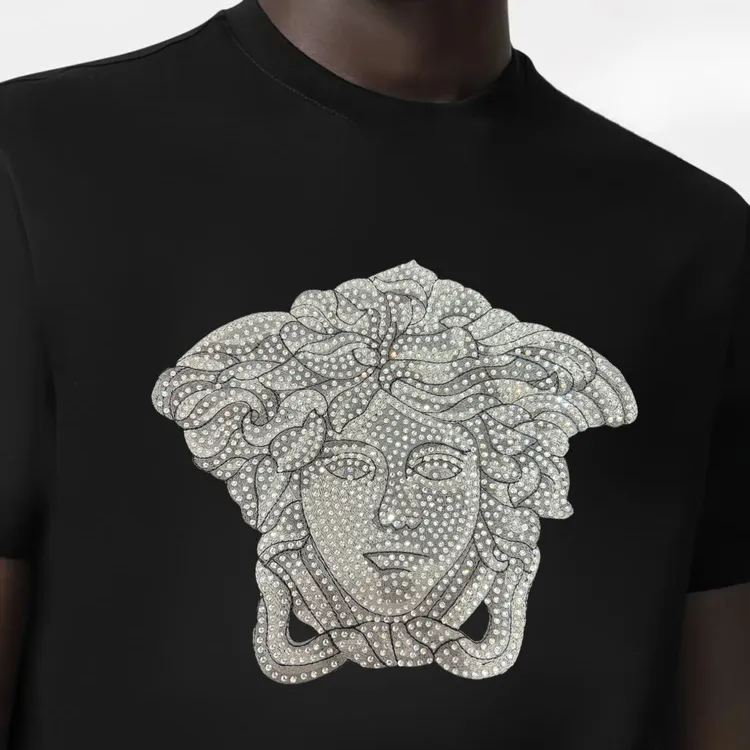 VEPBAOCE瓦萨琪正品刺绣烫钻美杜莎休闲美人头男士T恤短袖0618884