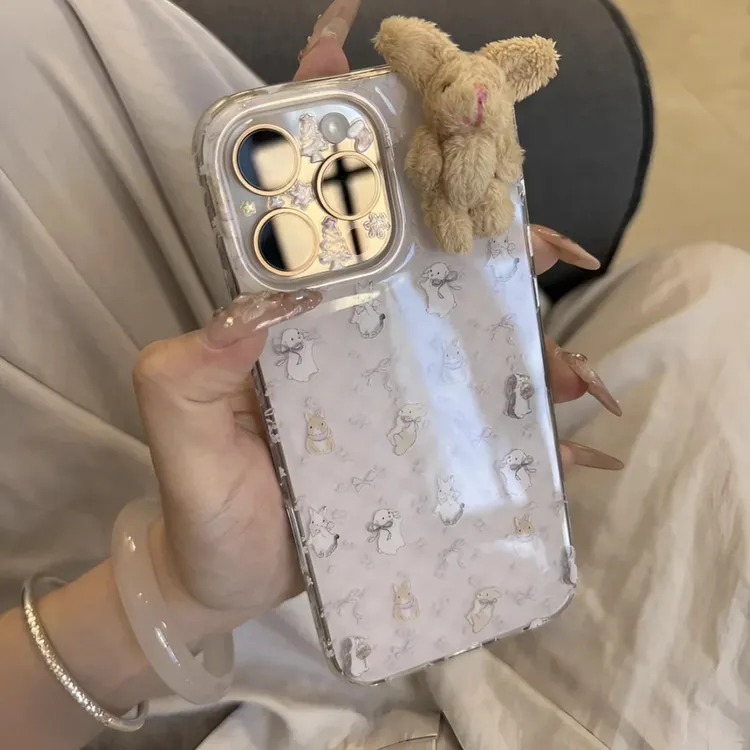 奥菲顿紫色碎花立体兔子适用iPhone16大孔手机壳华为vivo小米oppo