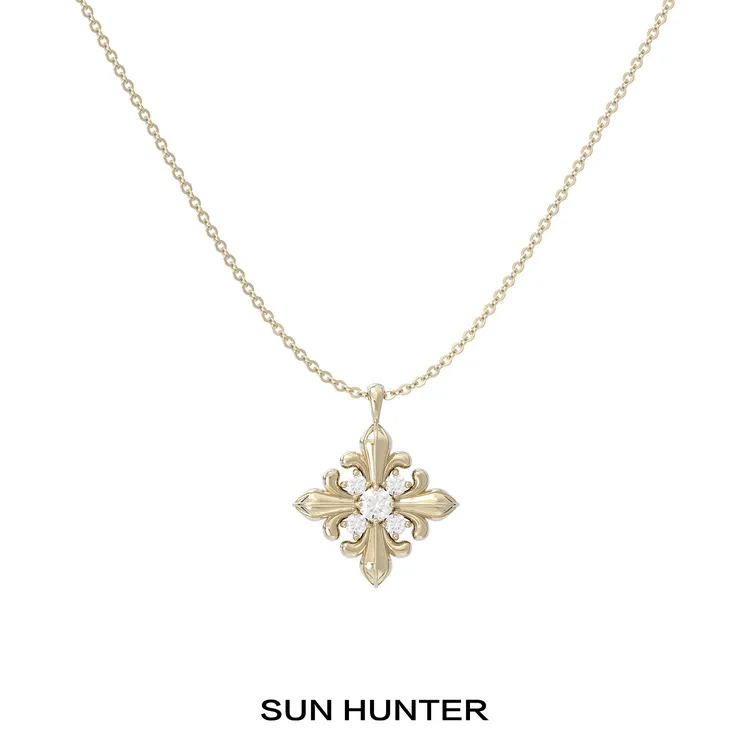 铜合金项链 三横SUN HUNTER原创鸢尾花素链欧若风轻奢极简锁骨链商品图