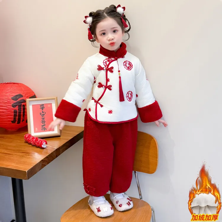 女童拜年服过年加厚套装儿童冬季汉服喜庆中国风宝宝冬装新年衣服