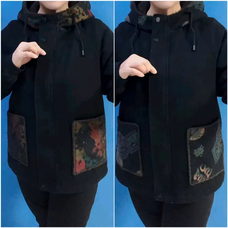 秋冬妈妈装加绒牛仔连帽外套【百搭黑色水洗牛仔】网红宽松休闲棉服