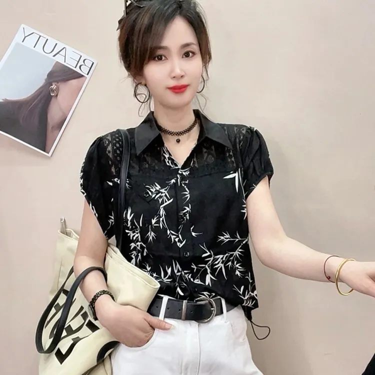 法式印花爆款女士衬衫2025夏季新款轻奢高级感洋气慵懒风印花上衣