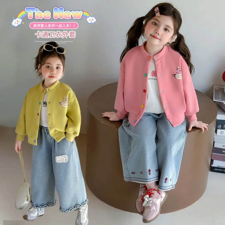 2025女童棒球服春秋款彩扣针织奶甜宝宝韩系可爱中小童潮童