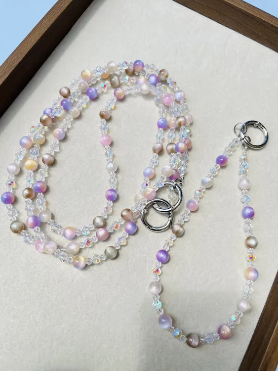 糖果色猫眼斜挎手机链手工串珠长款挂链新款水晶斜挎式肩背珠链