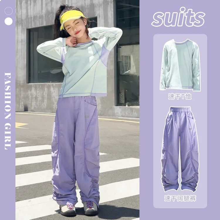 女童运动套装儿童春秋户外徒步速干衣长袖工装裤女大童登山服秋装
