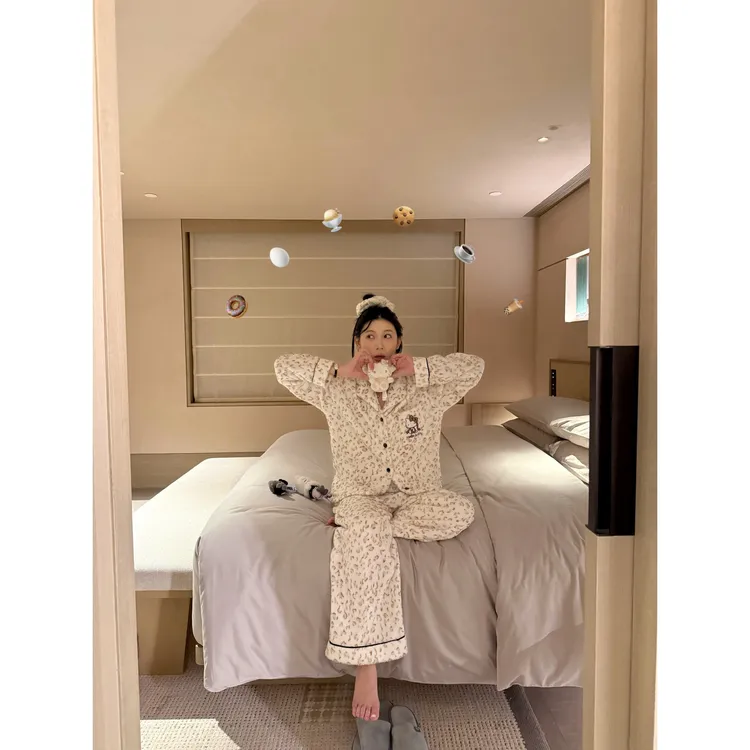 70不是七十【“豹”享眠绒】秋冬韩版气质双面法兰绒豹纹印花睡衣套装