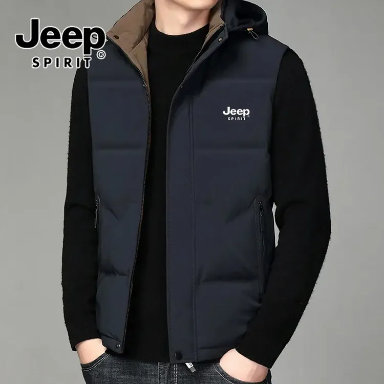JEEP SPIRIT吉普羽绒服马甲男士秋冬新款连帽保暖商务背心外套