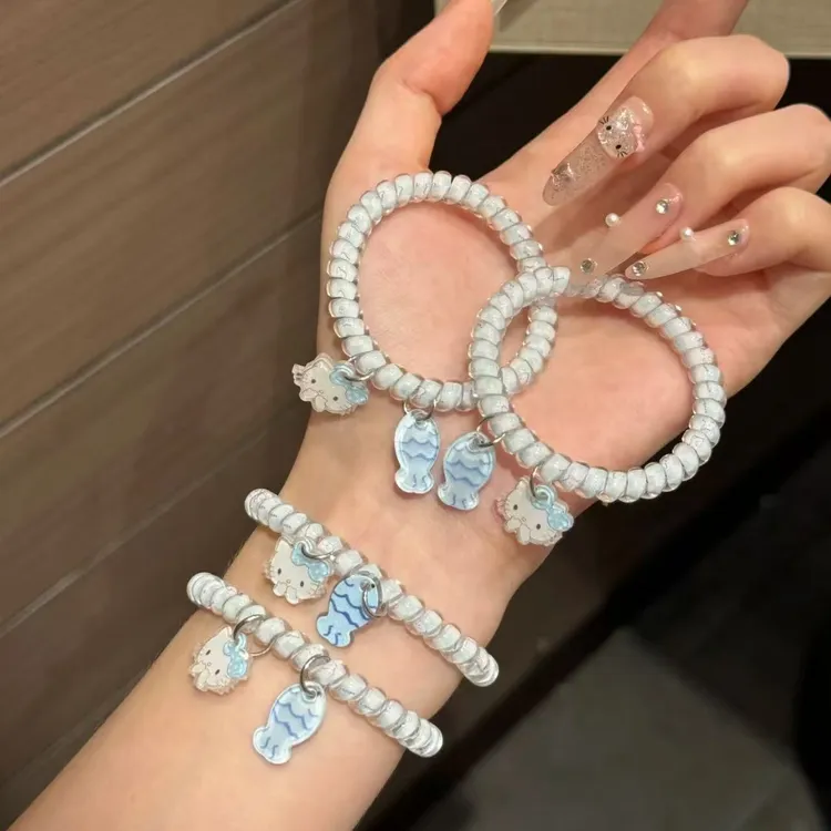 ins奶油蓝小鱼少女电话线可爱卡通发绳学生甜美饰品头饰皮筋皮套