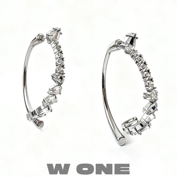 铜合金合成锆石耳饰 【W ONE】原创设计小众不规则镶钻超闪耳圈
