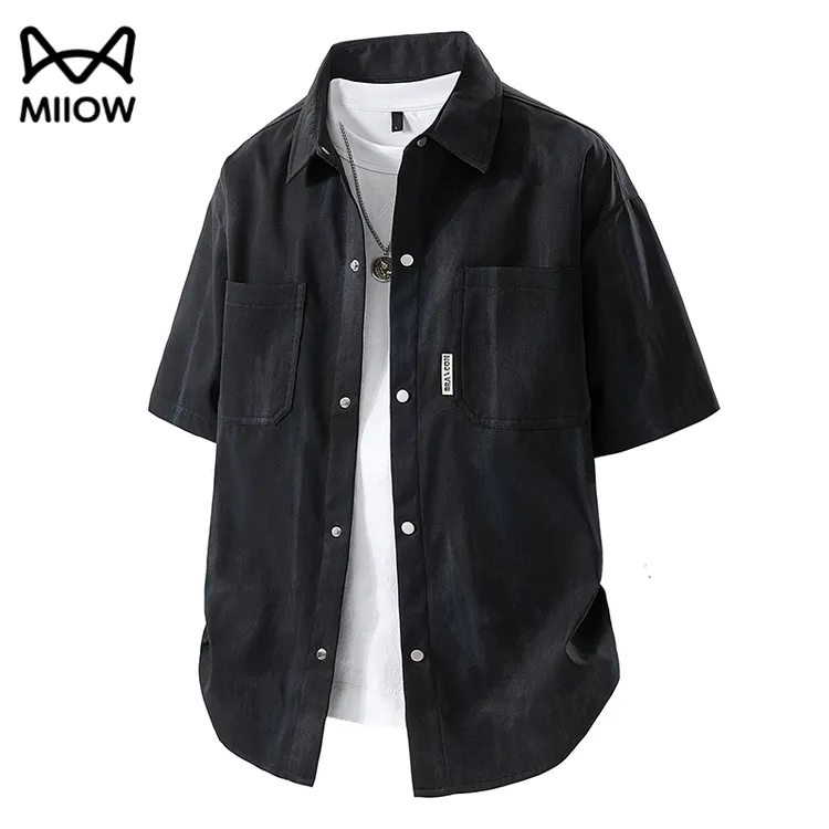 猫人短袖夏季户外运动休闲短袖T恤美式复古宽松百搭扎染翻领半袖t