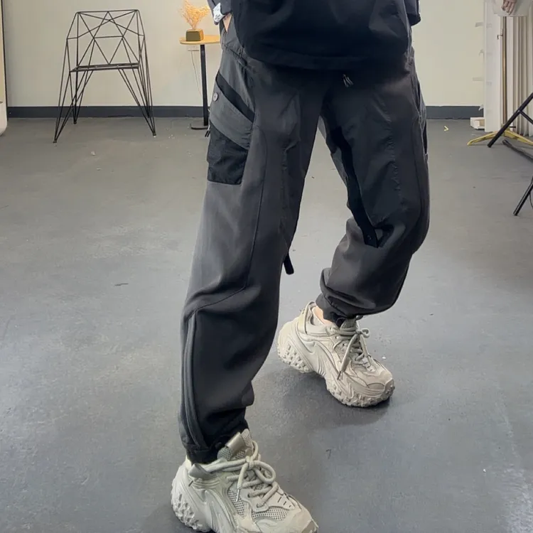 抽绳男士休闲裤透气拼接束脚裤工装风运动秋季活力风百搭时尚户外
