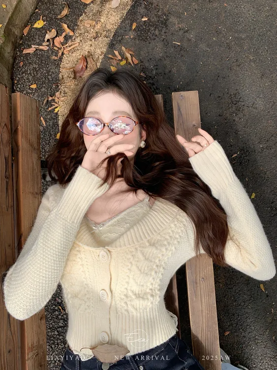 EIA一尧【奶芙塔塔】韩系纯欲气质毛衣大领口叠穿显瘦ins毛织外套女