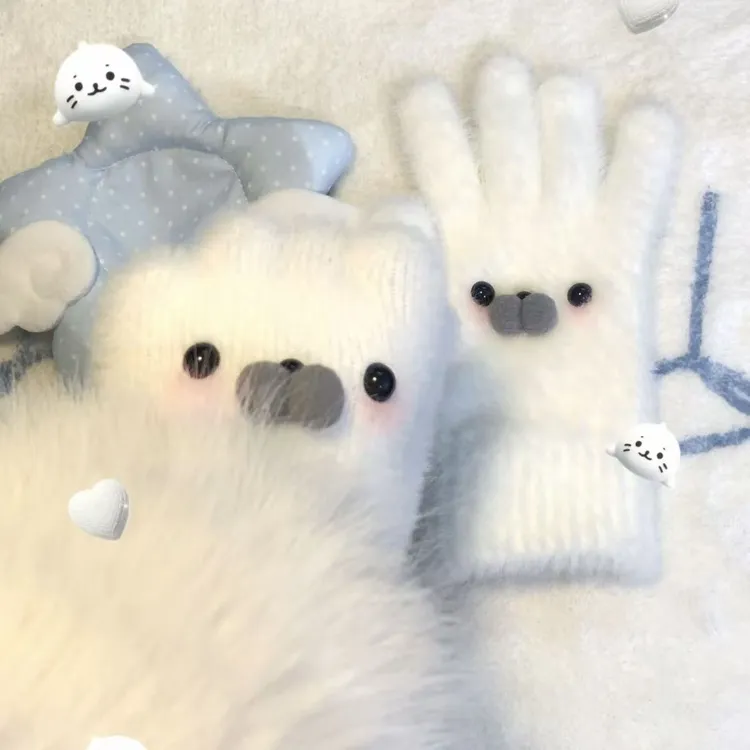 新爆款拍照出片氛围感防冻小海豹手套卡通可爱冬季加厚保暖骑行车