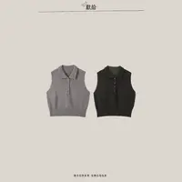 dedicate/两色简约半开口翻领针织毛衣马甲/百搭马夹无袖休闲